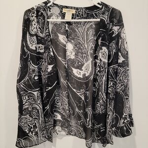 TravelSmith Black and White Paisley Opem Blouse XL